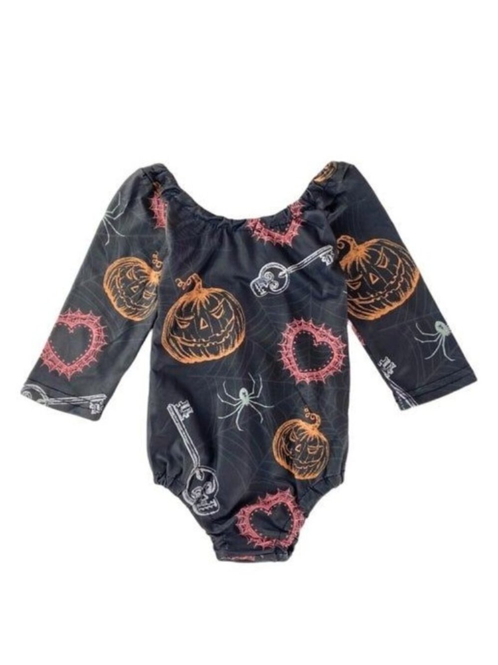 Halloween-Themed Baby Long-Sleeve Bodysuit/Leotard With Spider & Pumpkin Print 6
